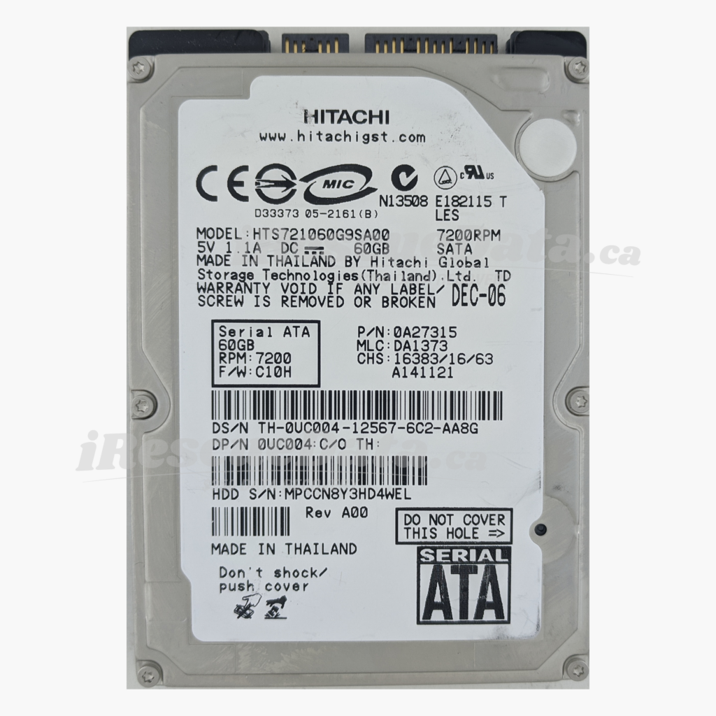 Hitachi HTS721060G9SA00 MPCCN8Y3HD4WEL