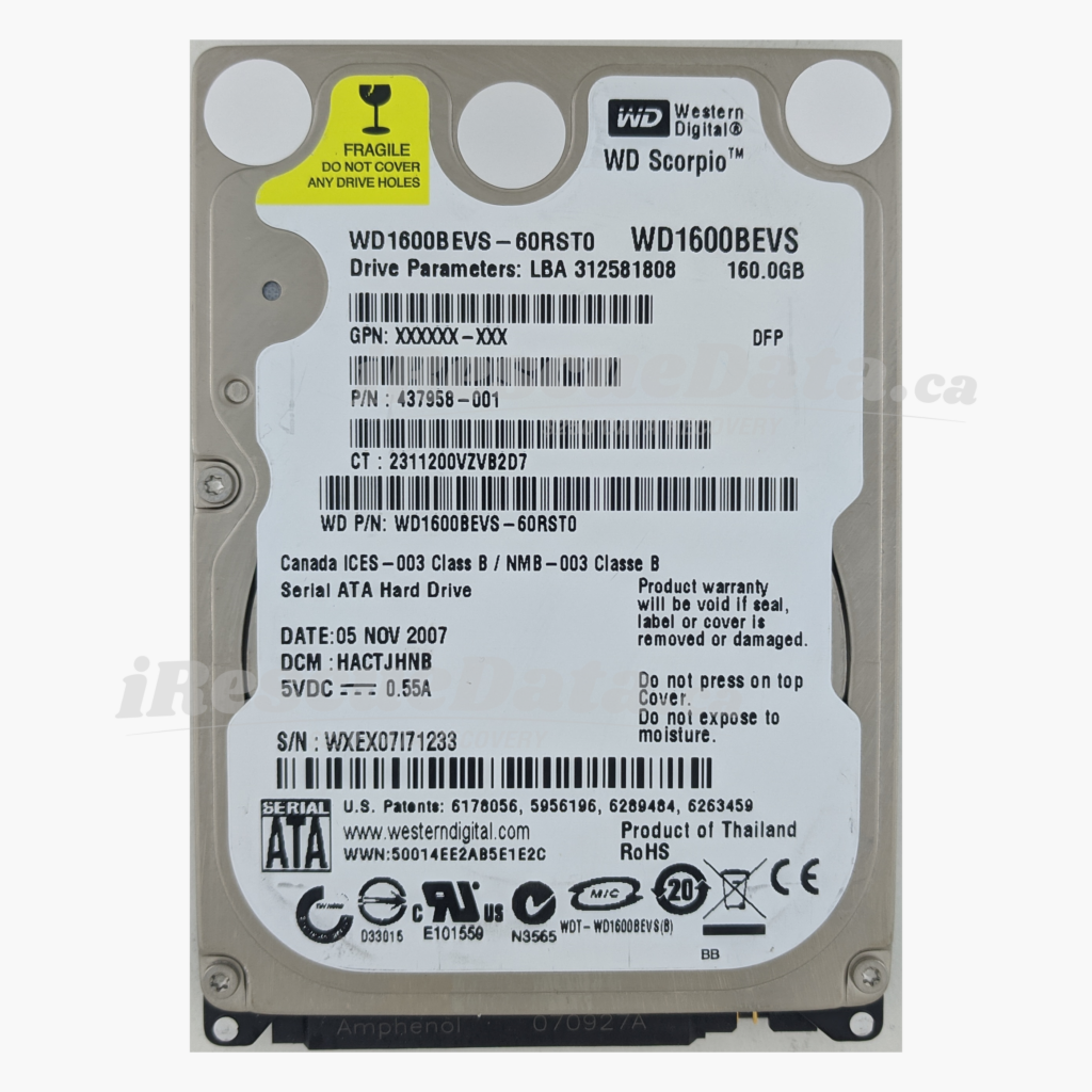 WD WD1600BEVS-60RST0 WXEX07I71233
