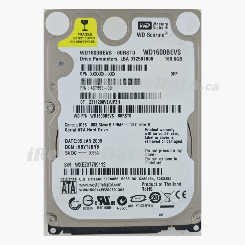 WD WD1600BEVS-60RST0 WXEZ07789112