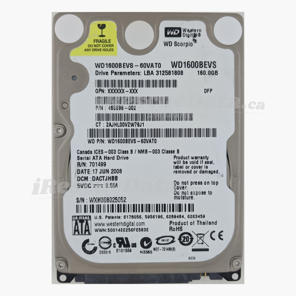 WD WD1600BEVS-60VAT0 WXH308025052