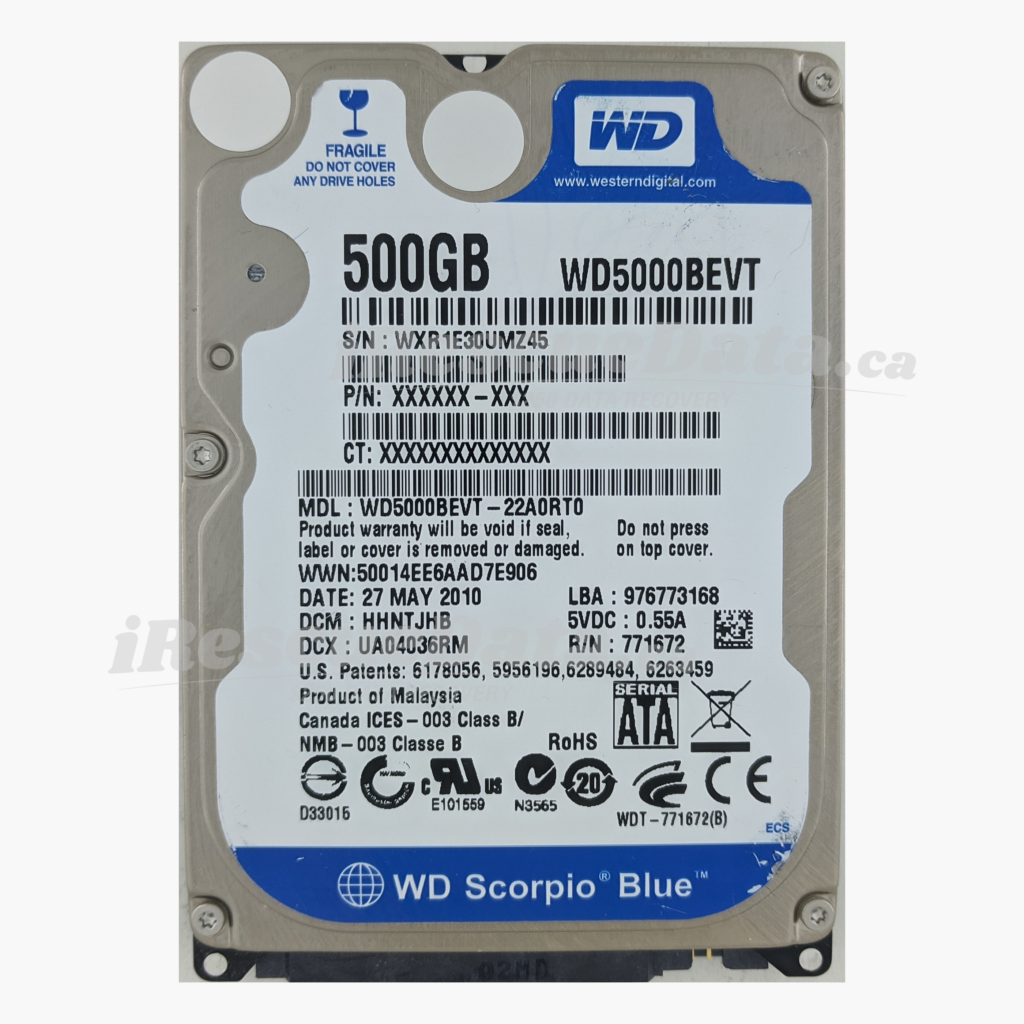 WD WD5000BEVT-22A0RT0 WXR1E30UMZ45