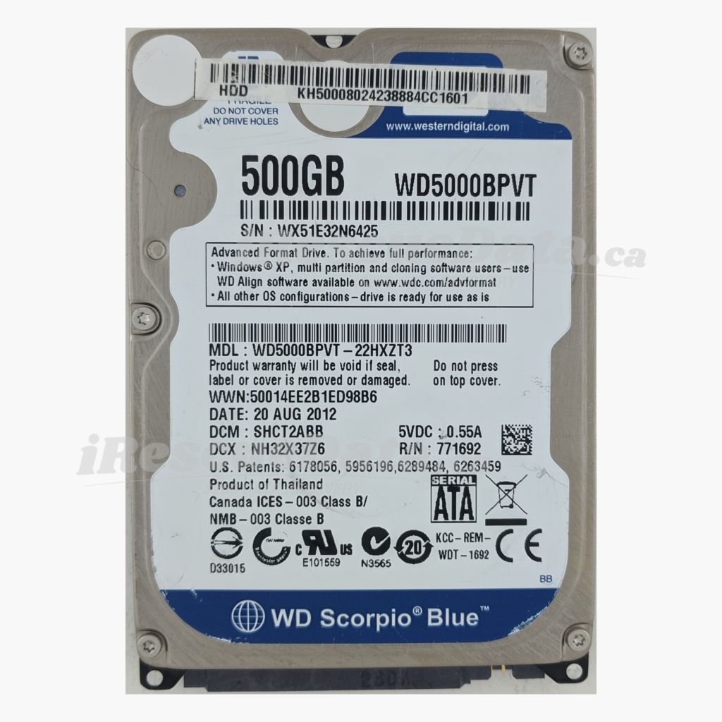 WD WD5000BPVT-22HXZT3 WX51E32N6425