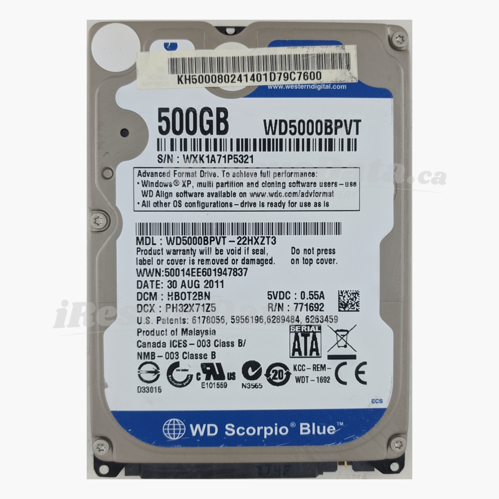 WD WD5000BPVT-22HXZT3 WXK1A71P5321