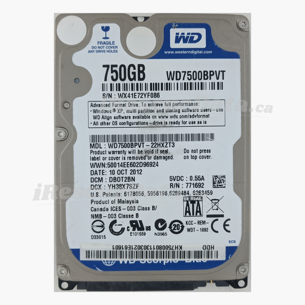 WD WD7500BPVT-22HXZT3 WX41E72YF086